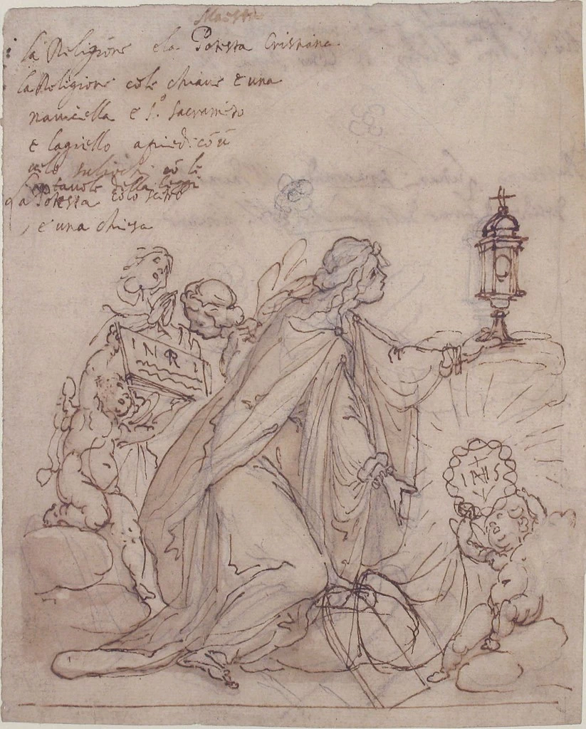 La religione in ginocchio davanti a un ostensorio, assistito da putti - Metropolitan Museum of Art, New York